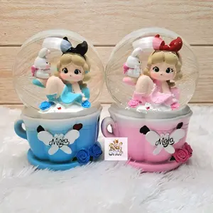 Snowball Unicorn Carousel Kotak Musik Bola Air Kaca Kristal Salju Snowglobe Waterball Lampu