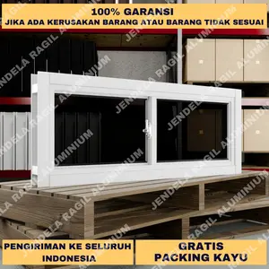 Jendela Boven Aluminium Kaca Sliding Ukuran Tinggi 60 x Panjang 100 cm (60x100) Gratis Packing Kayu