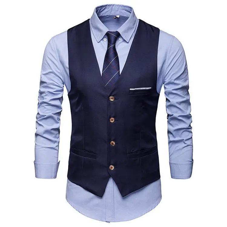 Product Introduction of Okamoto men's fashion suit vest, single breasted plain color V-neck formal jacket men suit jacket 6