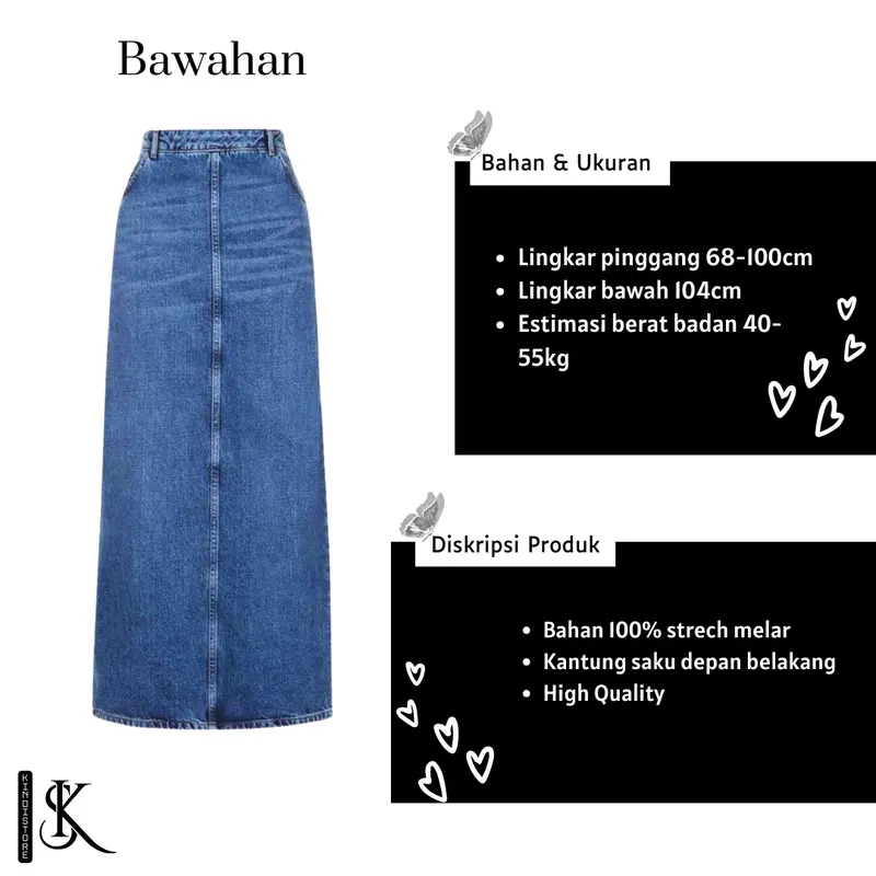 1 set outfit wanita kece [KEMEJA + ROK JEANS + TANKTOP + JAM TANGAN] tampil modis dan stylish KS0057 2