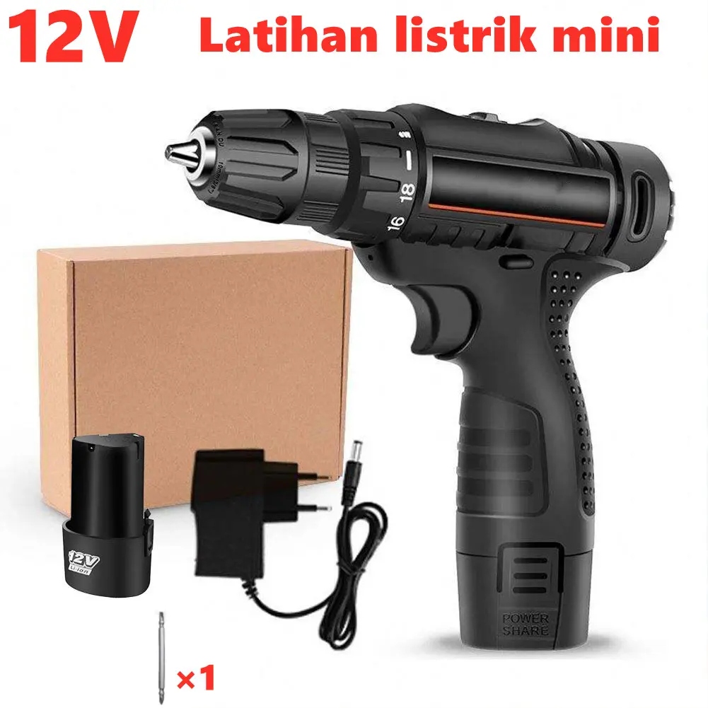 12v mesin bor cordless Bor tangan baterai tembok Tanpa Kabel Bor Listrik 1200mAh