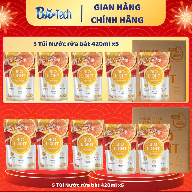 DEAL SHOCK " Mua 5 túi nước rửa bát BioLight hương Cam Đào 420ml Tặng - 5 túi nước rửa bát BioLight hương Cam Đào 420ml"