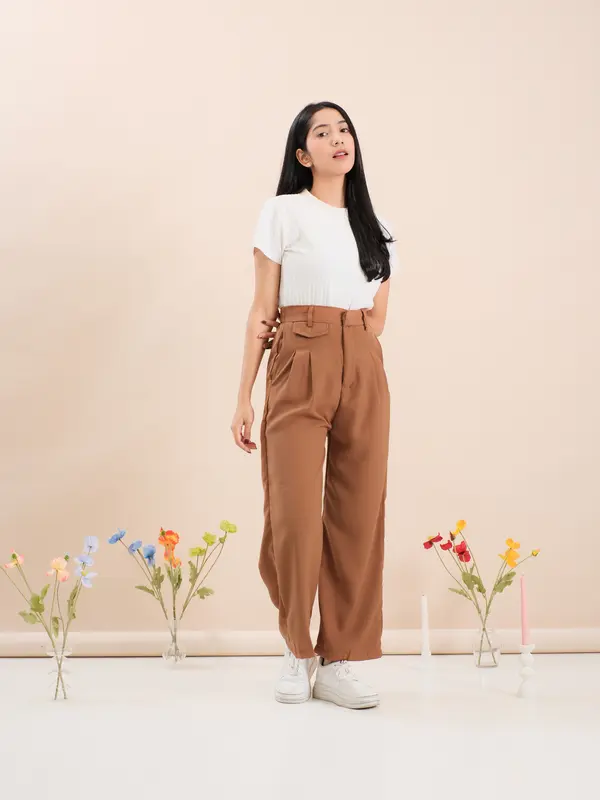 Oro Pants Polyester Celana Kulot Panjang Wanita Kantor Celana Kantor Basic Formal Anti Kusut Outfit Cewek Remaja Kekinian celanakulot celana panjang unsex celana grey Kain Variasi Kancing Nyaman Bawahan Standar Kain Kancing Melar Legging Casual Dark 8