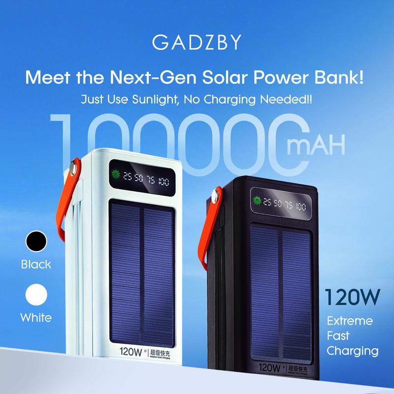 GADZBY 100000mAh Solar Power Bank Screen Display With Torchlight ...