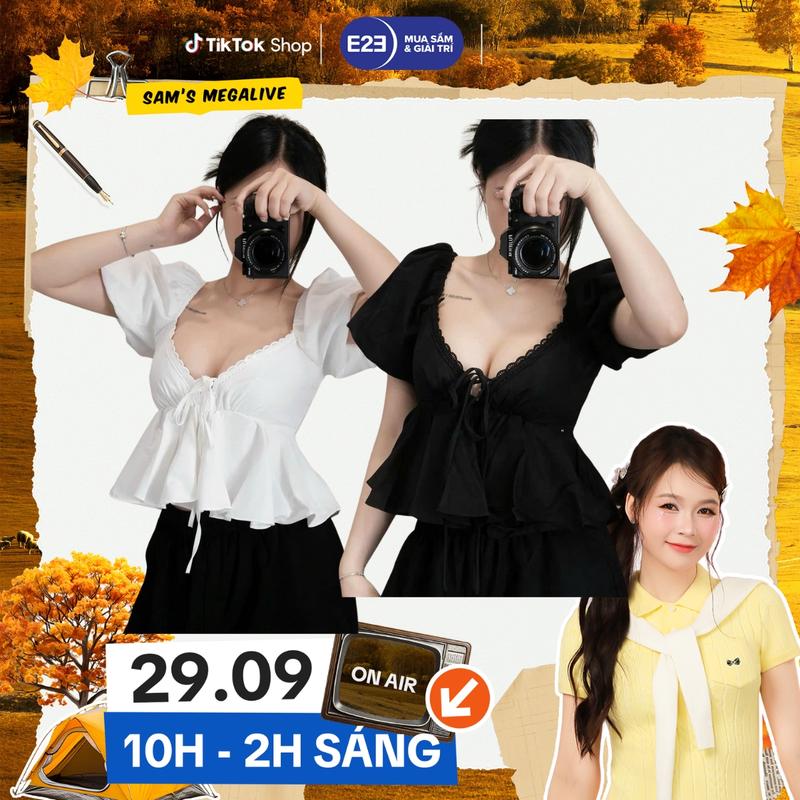  EMLYvn - Áo Thô Nữ Tay Bồng Cổ Tim Viền Ren Fom Xòe Tôn Dáng Áo Babydoll Nữ Xinh Tay Phồng Hot Trend 