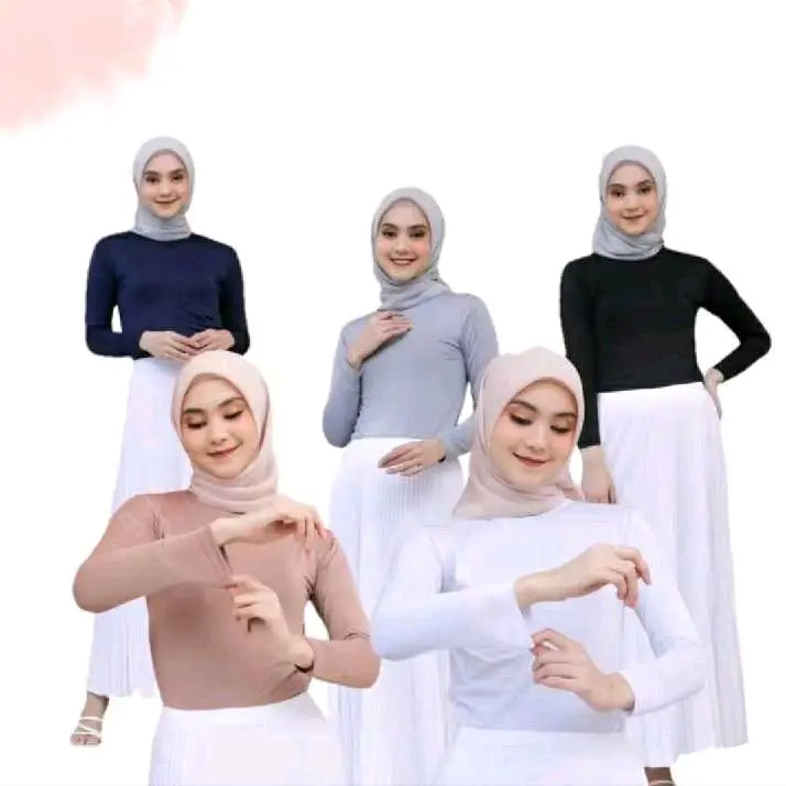 5pcs Baju Manset Lengan Panjang Kekinian, Berbahan Spandek jersey, Bisa ,CODan Atasan Muslim Dalaman Kaos