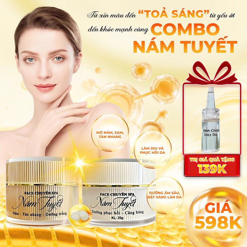 COMBO DƯỠNG NÁM TUYẾT NÂNG TONE DA SAU KHI PEEL DA -(Tặng Serum Dày Da )Dưỡng trắng -Làm mờ Thâm Nám Tàn nhang