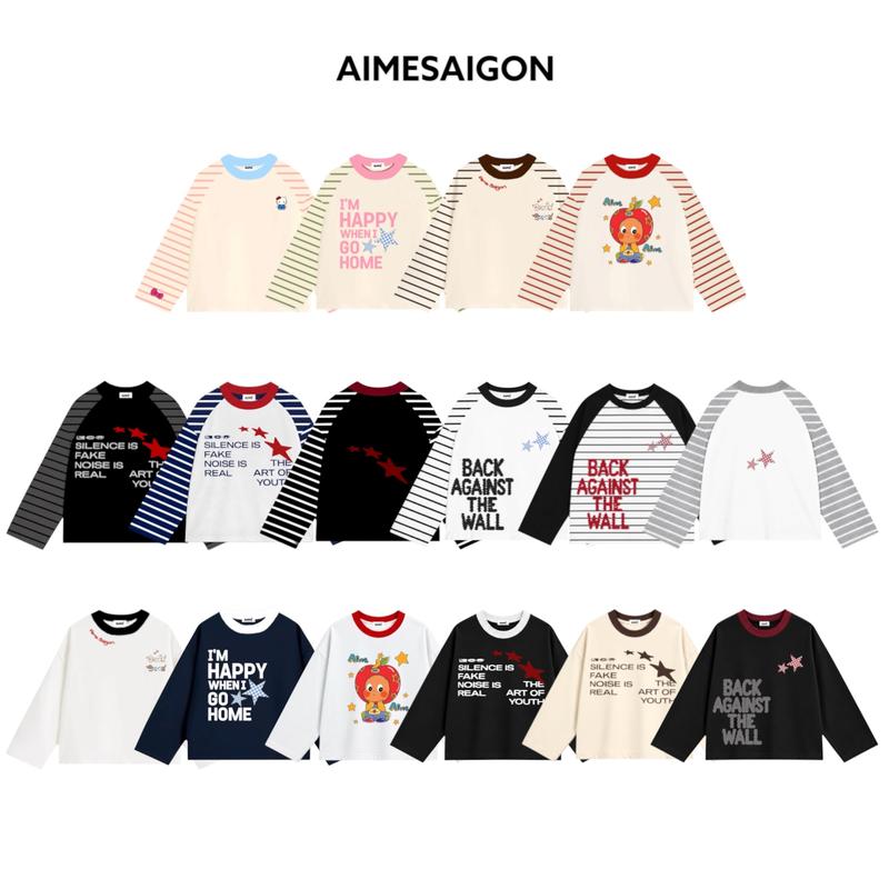 [MẪU MỚI] Aimesaigon Áo Thun Tay Dài Raglan Phối Borip Sọc Ngang x Cotton 250gsm Long Sleeve Boxy Form Rộng Cổ Tròn Unisex Nam Nữ [ATDRL02 Ver2 + V10 V11]
