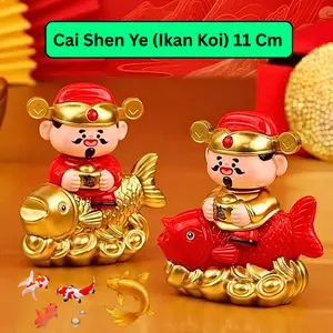 Pajangan Meja / Mobil Cai Shen Ye DEWA REJEKI (Kepala Bergoyang) Tenaga Cahaya Varian Ikan KOI