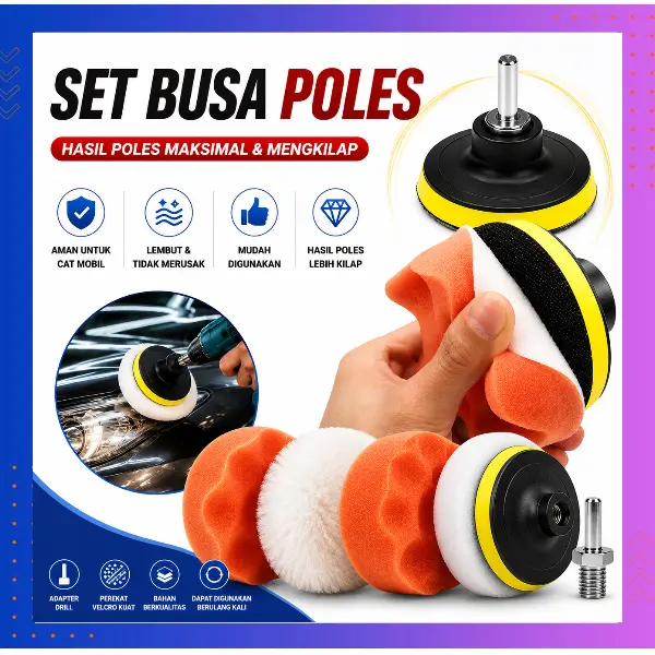 4 Jenis Set Busa Poles Mobil OTOHEROES PL051 Paket Perawatan Mobil Sendiri Hemat Praktis dengan 4 Jenis Pad Poles untuk Hasil Profesional dengan memakai Mesin poles