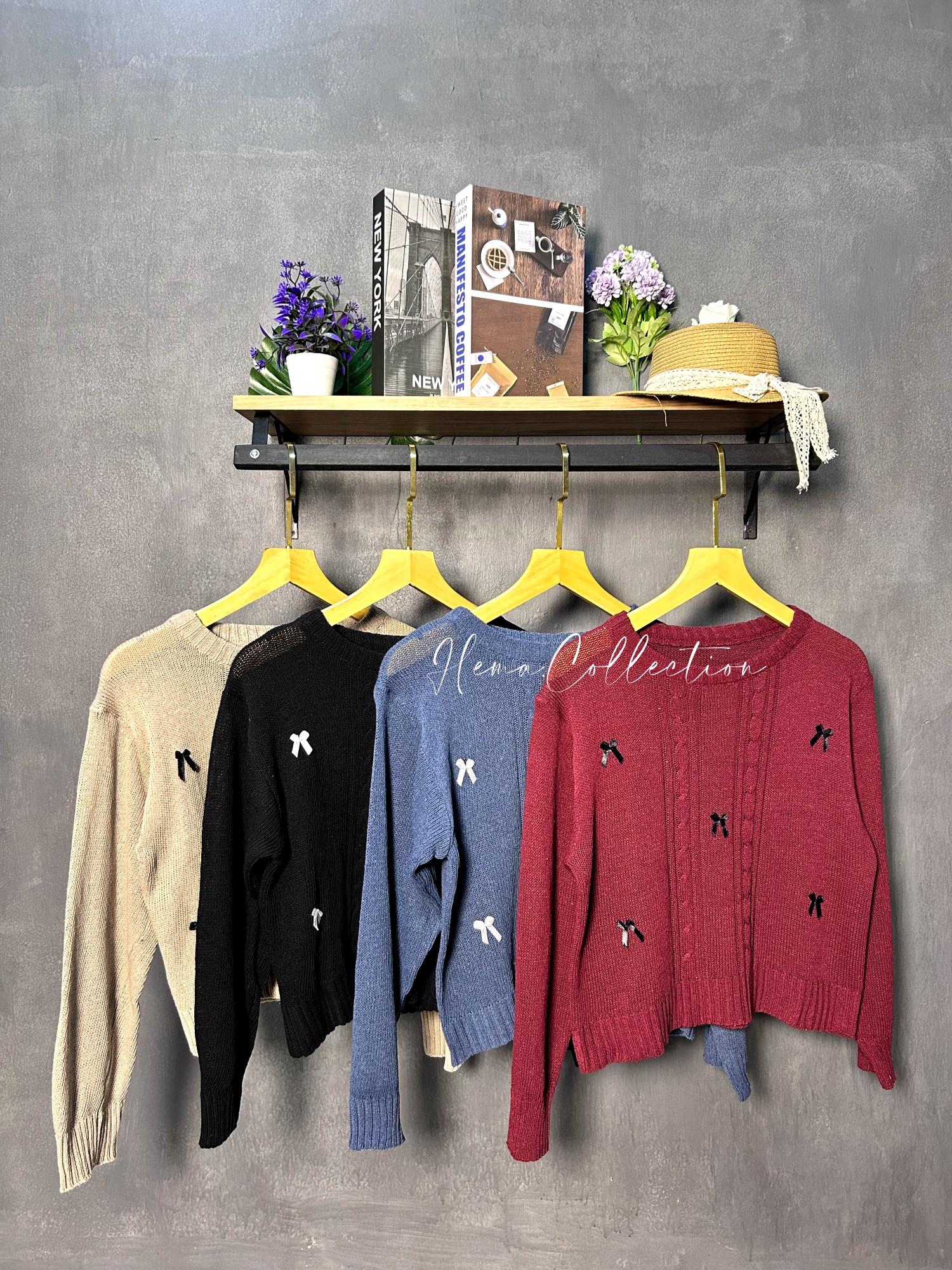 CALISTA CABLE PITA knit sweater crop baju rajut atasan BLOUSE KAOS OBLONG rajut motif cable kepang korean style Panjang Knitwear Cardigan Wanita
