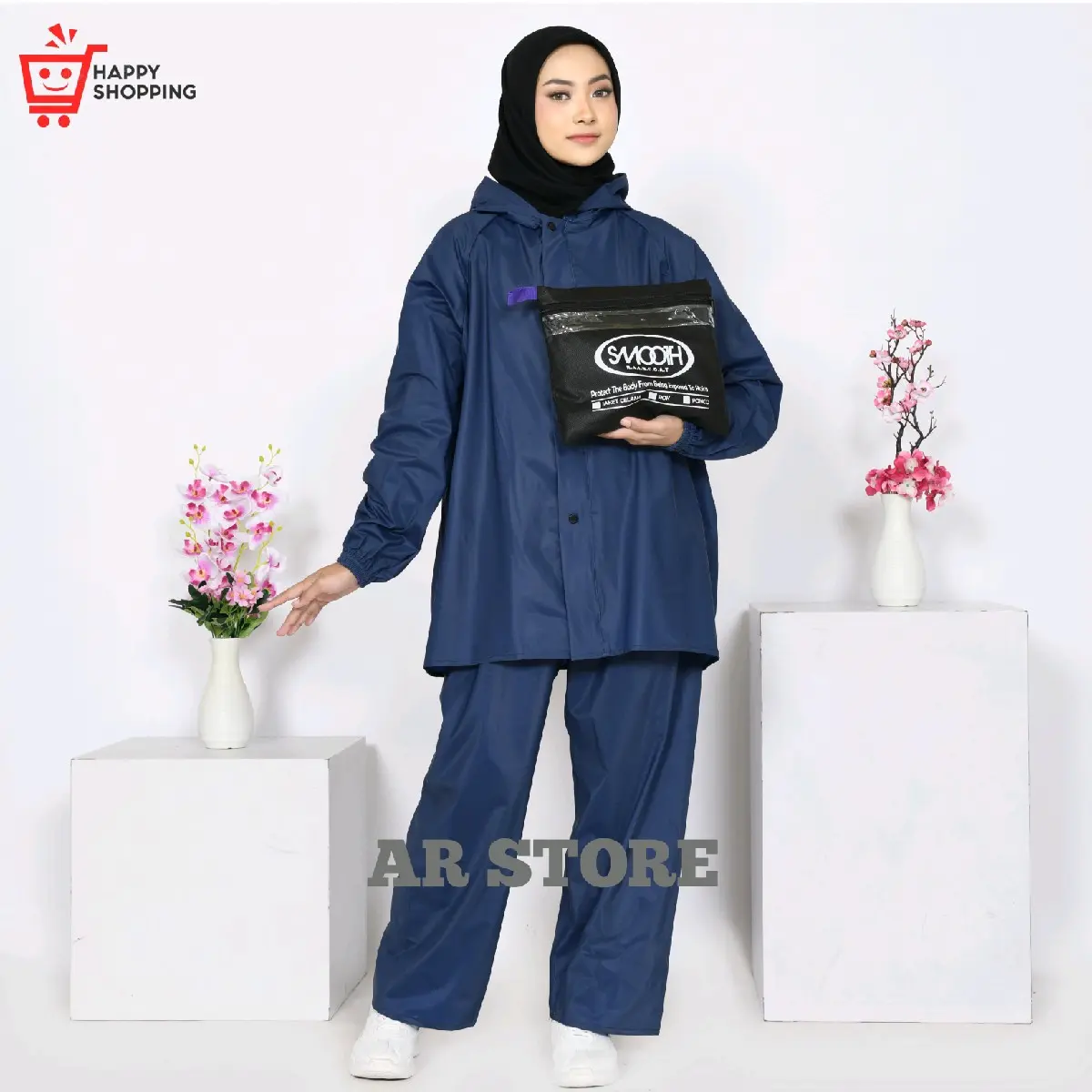 JAS HUJAN,RAINCOAT pria wanita setelan anti rembes,lentur,tidak mudak robek by SMOOTH best quality navy