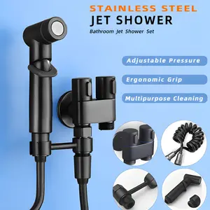 Tahan Karat 1 Set Jet Shower Closet Jet Shower Kamar Mandi Kran Jet Shower Closet Shower Jet Closet Shower Closet Duduk Semprotan Toilet Duduk Semprotan Closet Duduk Jet Wasser Kloset Stainless Hitam Matte 1/2 Inch Kran Cabang Double Shower