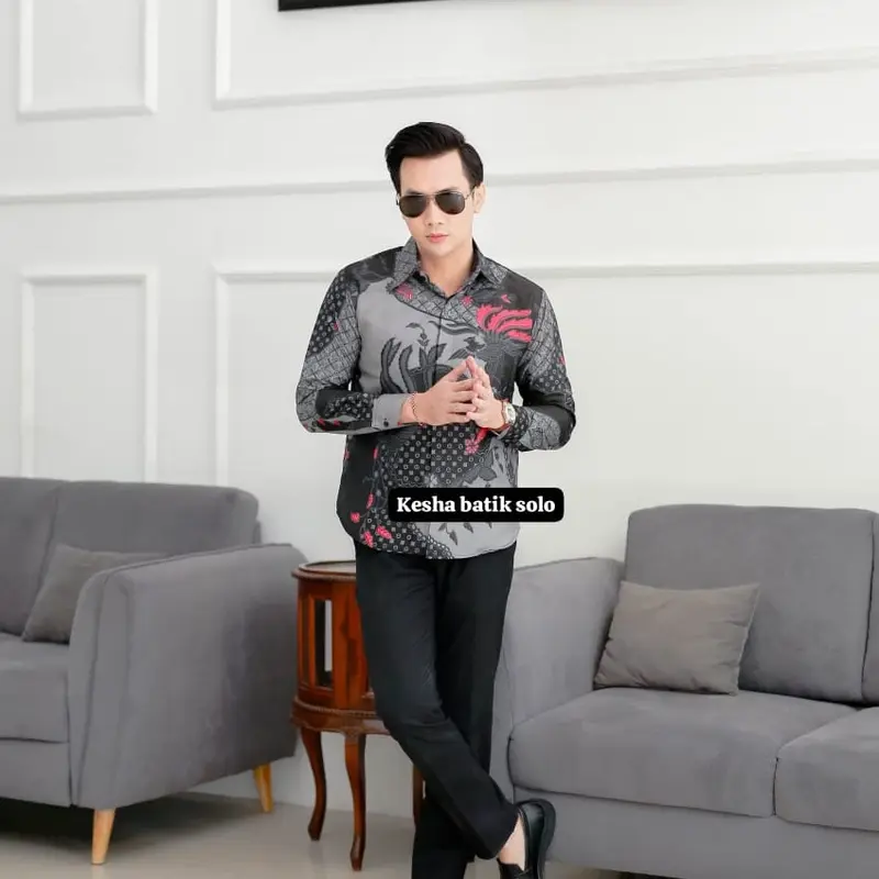 Kemeja batik slimfit lapis furing lengan panjang premium motif MEGANANDA bahan halus tebal Katun Pria 4