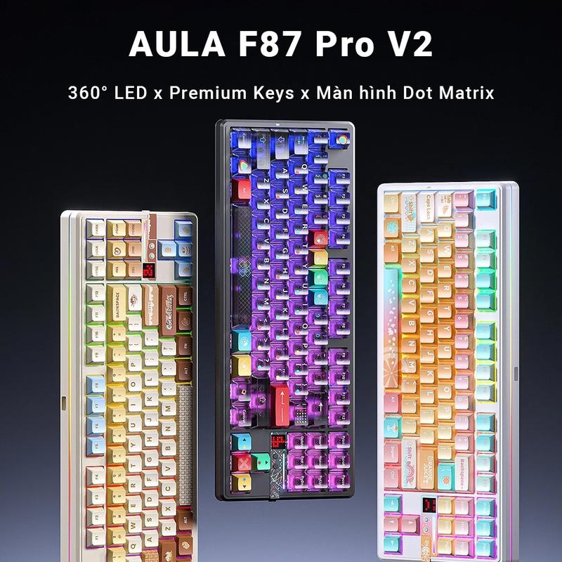   AULA F87 Pro V2  - Bàn phím cơ AULA F87 Pro V2 - Phiên bản Quốc Tế - Return Rate 8K độ trễ cực thấp - Màn hình Dot Matrix nháy theo nhạc - Pin 10,000 mAh - LED viền 360° 4 cạnh đẹp mắt - Backlight RGB 16 triệu màu - BH 12T 