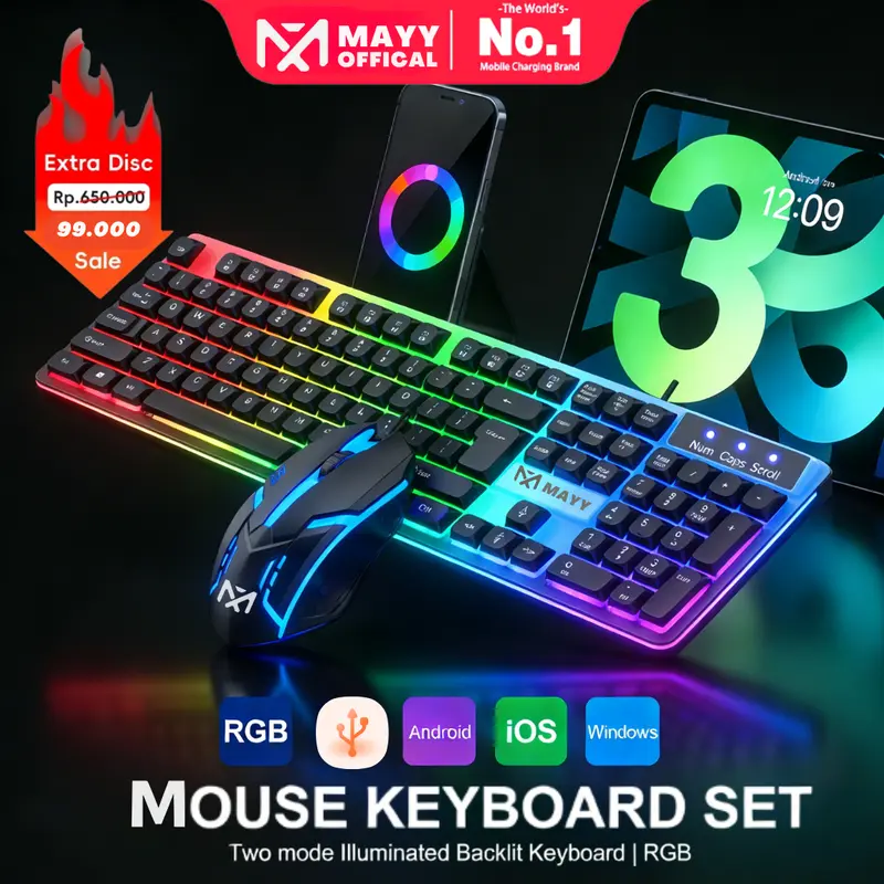 MAYY Gaming Keyboard Dan Gaming Mouse Set RGB Light G21B