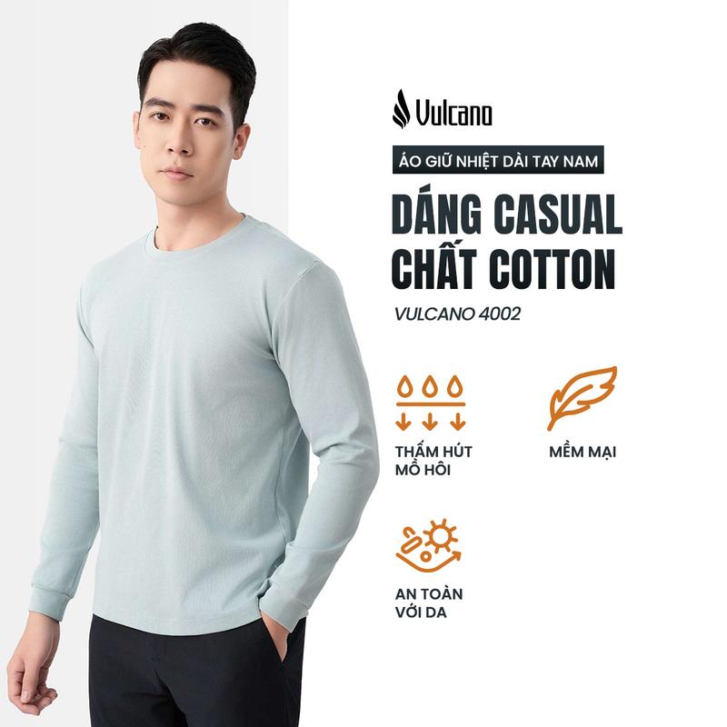 Áo giữ nhiệt nam cổ tròn Vulcano áo thun dài tay thu đông 4002 giữ ấm dáng casual chất liệu cotton cao cấp Menswear Nhung