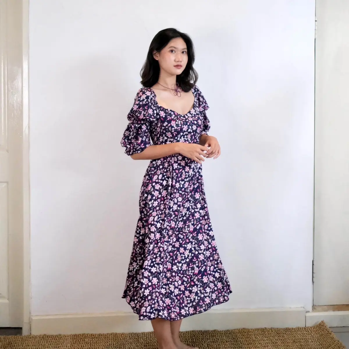 SAKURA DRESS | Summer Dress Wanita Woman Long Dress Panjang Bunga Motif Korean Style | INI WEAR