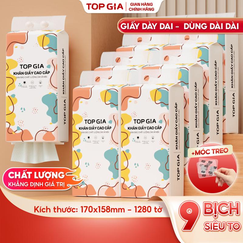 SIZE XL-PREMIUM Combo 9 bịch khăn giấy CỠ ĐẠI đa năng cao cấp treo tường đa sắc tiện lợi TopGia tặng 3 móc treo Giấy ăn mềm mịn 4 lớp không bụi mịn Giấy Vệ Sinh giấy rút đa năng treo tường ĐẠT QUY CHUẨN BỘ CÔNG THƯƠNG SIÊU SALE DS