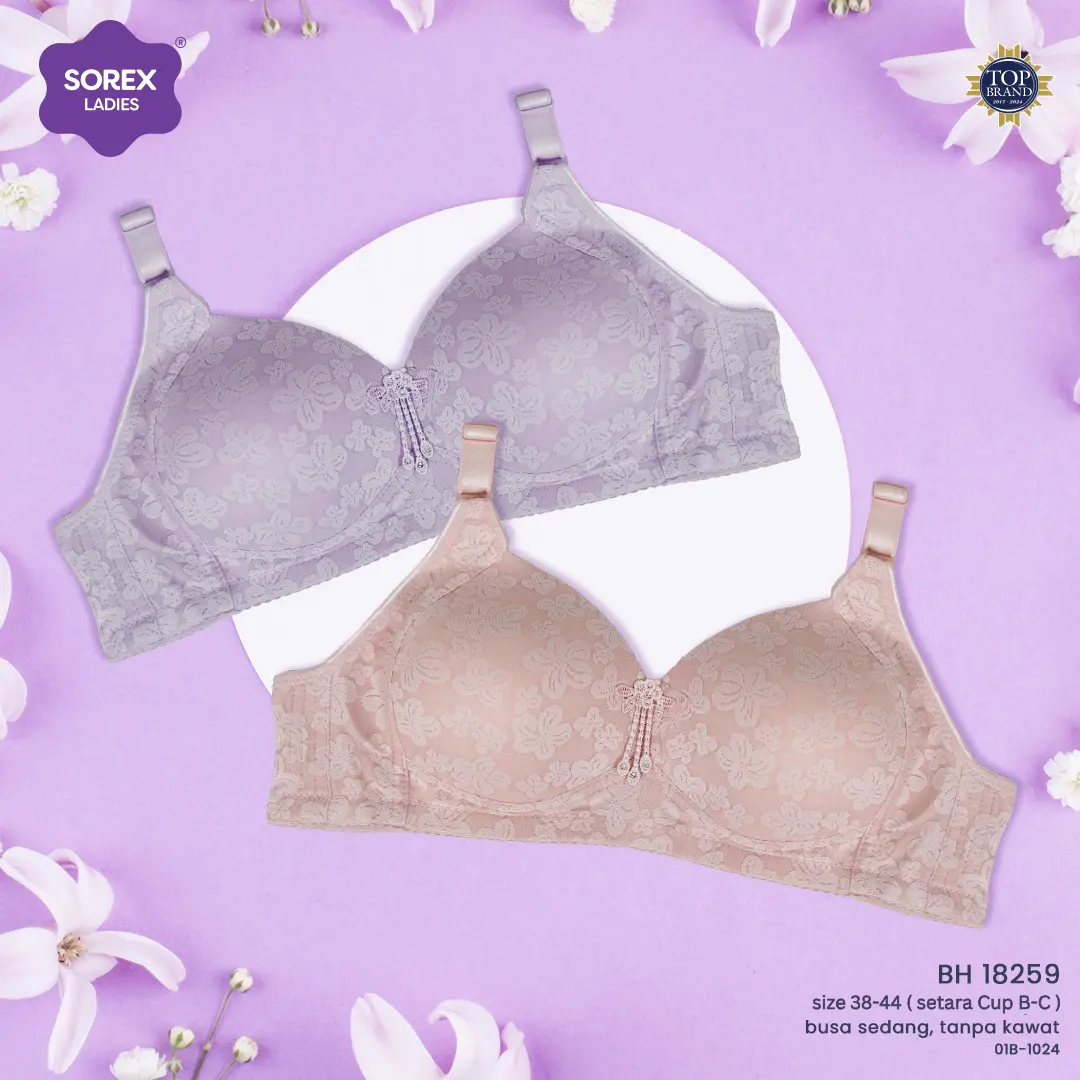 Sorex Bra Full Cup B-C Tanpa Kawat Busa Sedang Kait 3 Nilon Mix BH Harian 18259