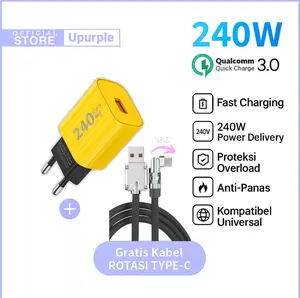 [Dapat Kepala] Kabel Data 2 meter Rotasi Type-C dengan Kepala Charger Pro 240W Fast Charging 2 Meter untuk Ponsel Samsung, Huawei, Realme, dan Xiaomi - Cable, Handphone Ponsel