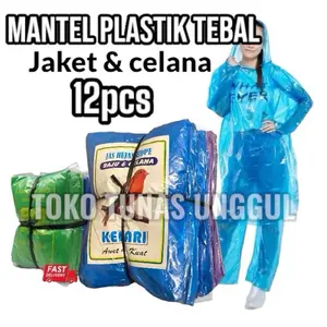 12PCS JAS HUJAN PLASTIK HDPE SETELAN BAJU CELANA-mantel plastik tebal-KENARI
