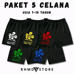 ISI 5 PCS Celana Boxer Anak Celana Pendek Harian Santai Usia 8-15 Tahun Unisex Motif Naruto Fashion