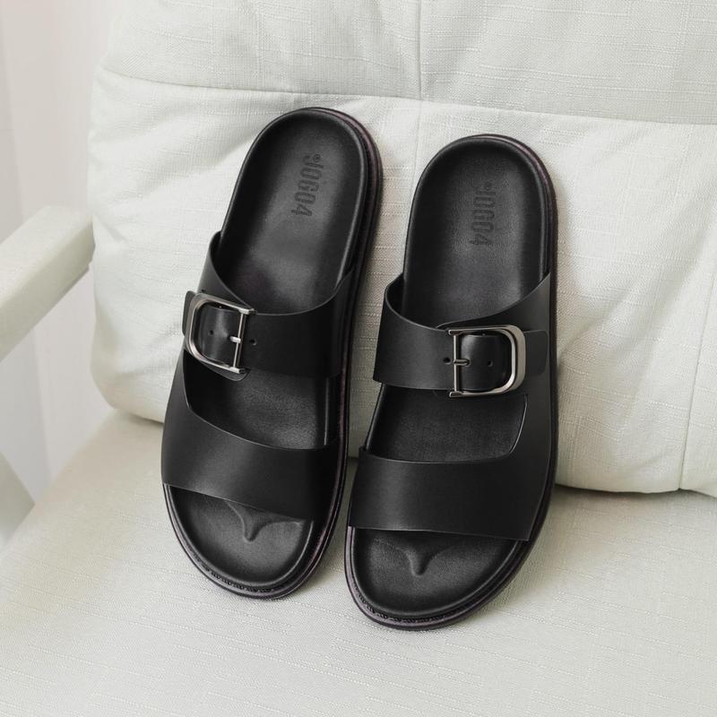 Dép da quai ngang JOG04 - thiết kế phối khóa dép da mùa hè tăng chiều cao cho nam K1