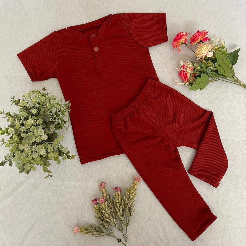 Setelan baju anak laki laki dan perempuan bahan Rib Knit 3 bulan - 1 tahun 1