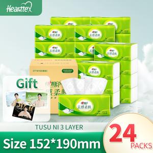【1 Carton】[Buy one for free postcards]Hearttex Facial Tissue Paper Cheerful Tissue 3ply 100s x 24packs