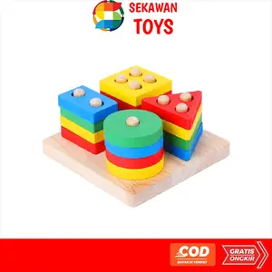 Mainan Block Puzzle Geometri/ Geometris Puzzle Kayu Block Kayu 1008