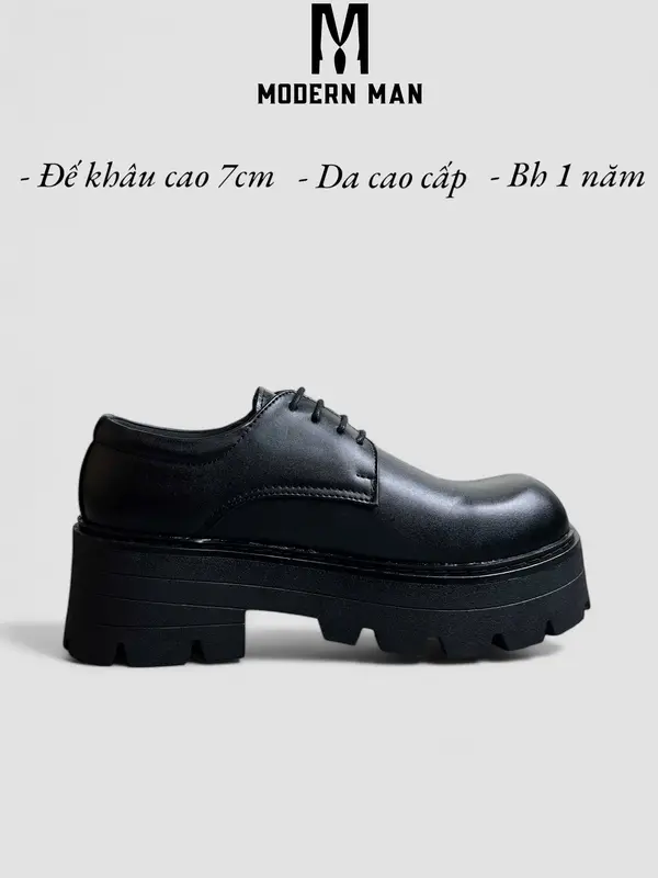 Giày derby chunky COMMADO MODERN MAN da sít , mũi tròn  - Đế khâu cao 7cm 0