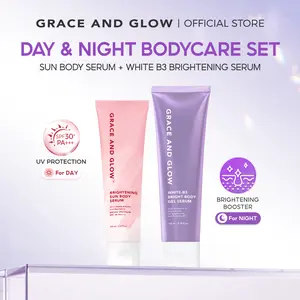 Grace and Glow Day&Night Body Serum | White-B3 Bright Gel Serum Malam + Brightening Sun Serum SPF 30 PA+++ Siang | Melembapkan, Melindungi, dan Bikin Kulit Cerah&Terawat Sepanjang Hari Arbutin Niacinamide day cream night cream Tangan Tubuh Hitam Pencerah