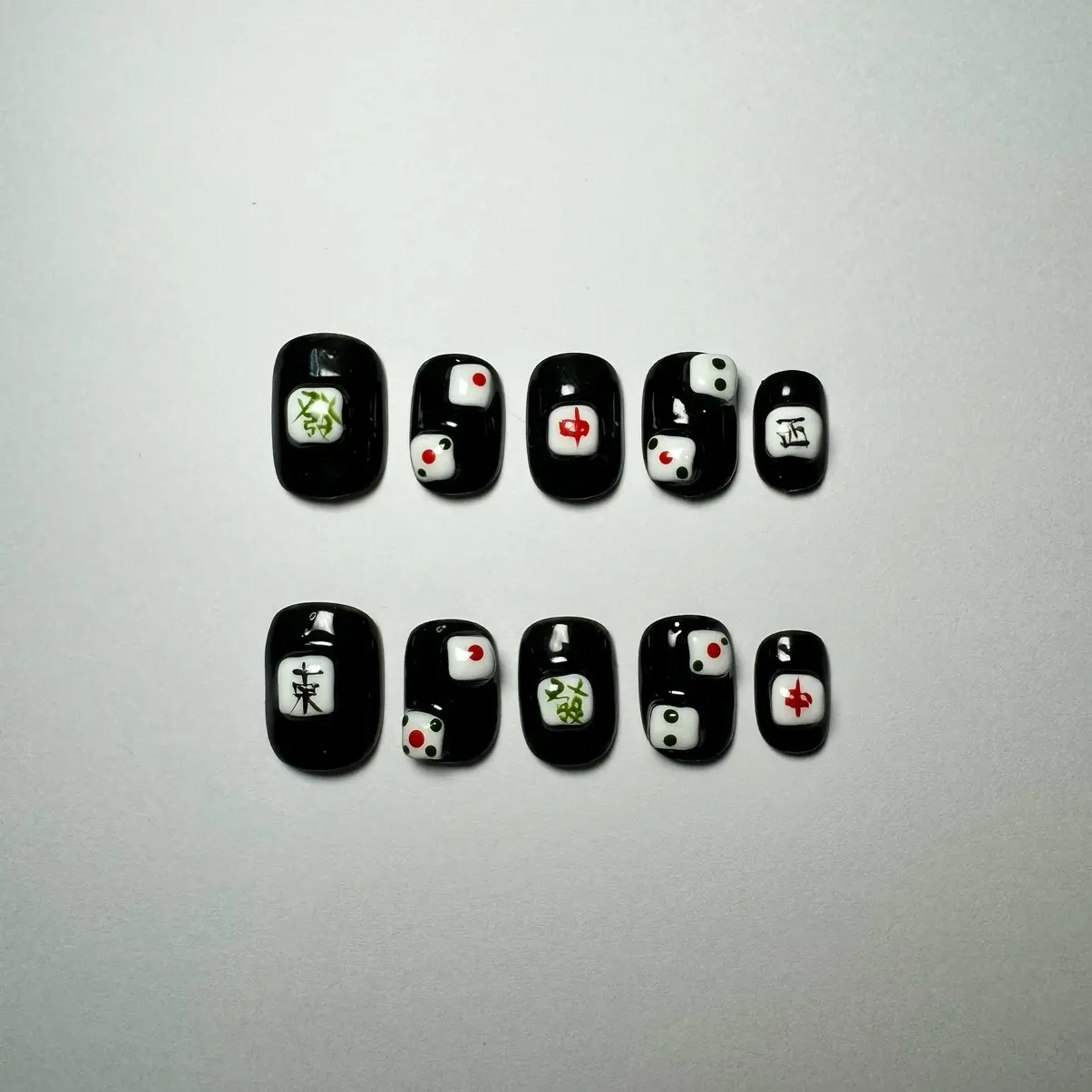 100% Handmade Mahjong Tiles & Dices Press-on Nail Set