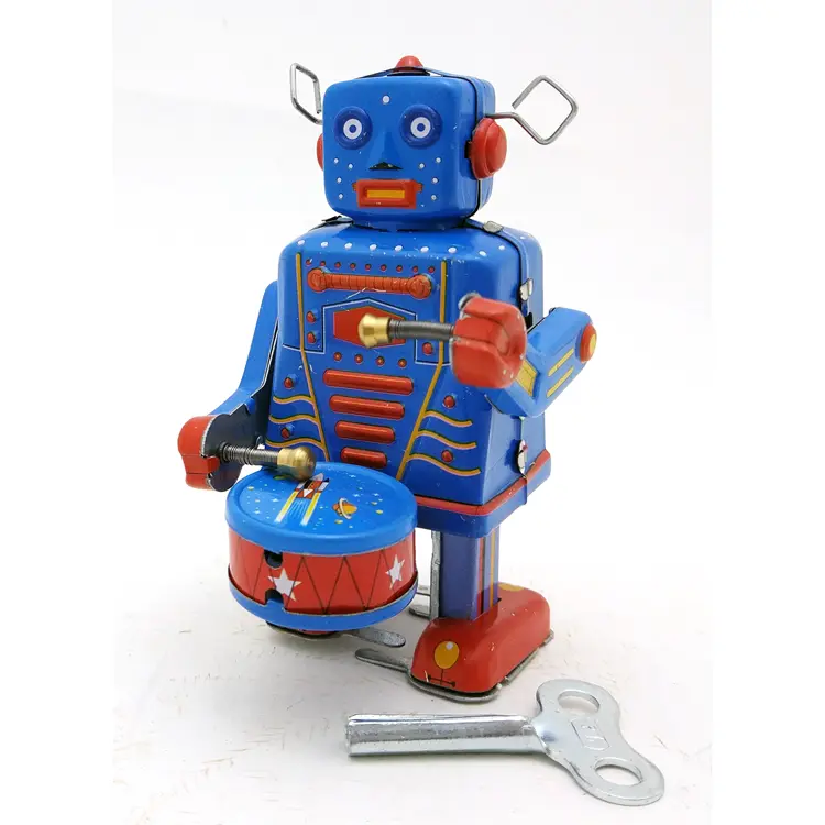 Vintage Metal Tin Drumming Robot 1pc Kids Decor Wind up Dancing Robot Classic Robot Drum Wind up Robot Tin Clockwork Antique Decorate Drummer Child