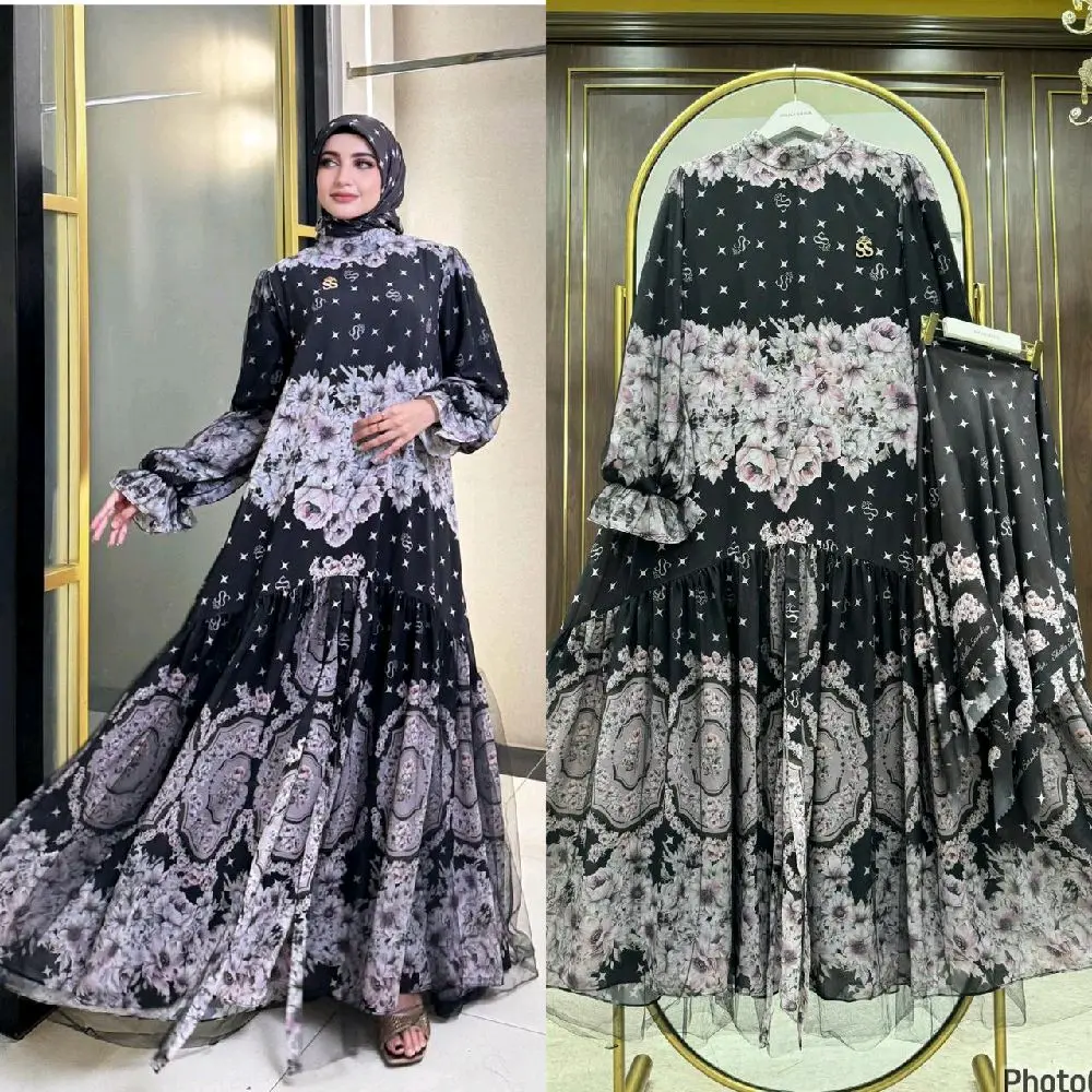 Shellasaukia Dress Set Hijab Printing Original  Muslim Gamis