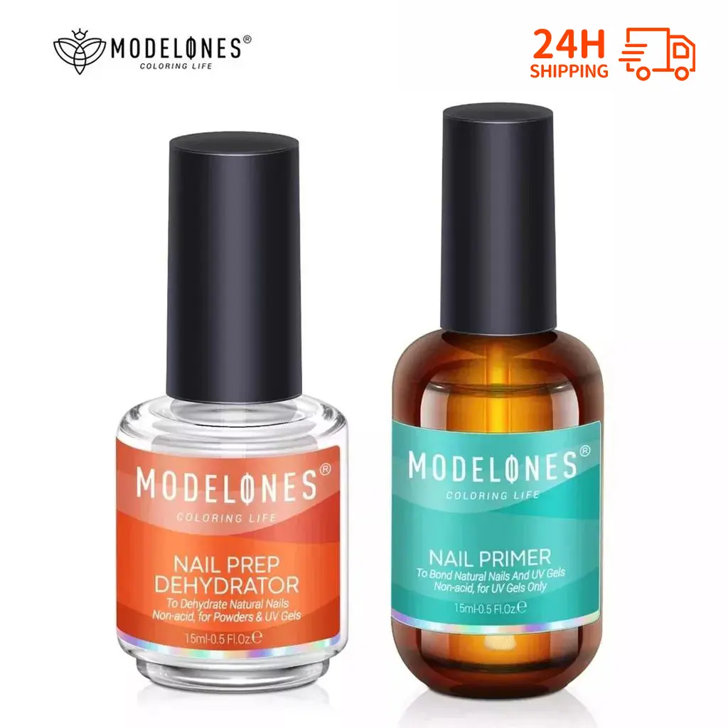 Modelones Bước Chuẩn Bị Móng Tay Bộ Khử Ẩm Và Lót Móng Tay 15mlx2 Chai Thủy Tinh Tự Làm Nhanh Chóng Lâu Trôi