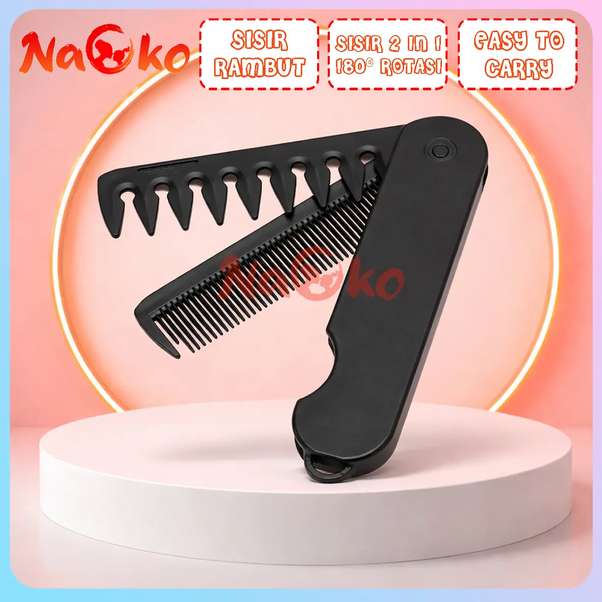 Pocket Sisir Lipat 2 Dalam 1 Saku • Hair Styling Comb • Sisir Tekstur Texture Lipat Saku Folding Pocket Comb 2 in 1 • Gantungan Kunci Motor •