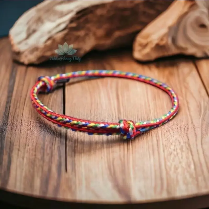 ( TẶNG MÈO THẦN TÀI ) Vòng Tay Chỉ Ngũ Sắc Tây Tạng Đá Ngũ Hành Phong Thuỷ Phù Hợp Tất Cả Các Mệnh 4