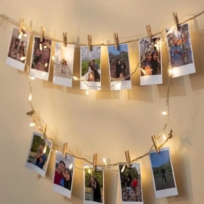 PAKET FOTO GANTUNG ESTETIK DENGAN LAMPU HIASAN UNTUK DECORASI KAMAR