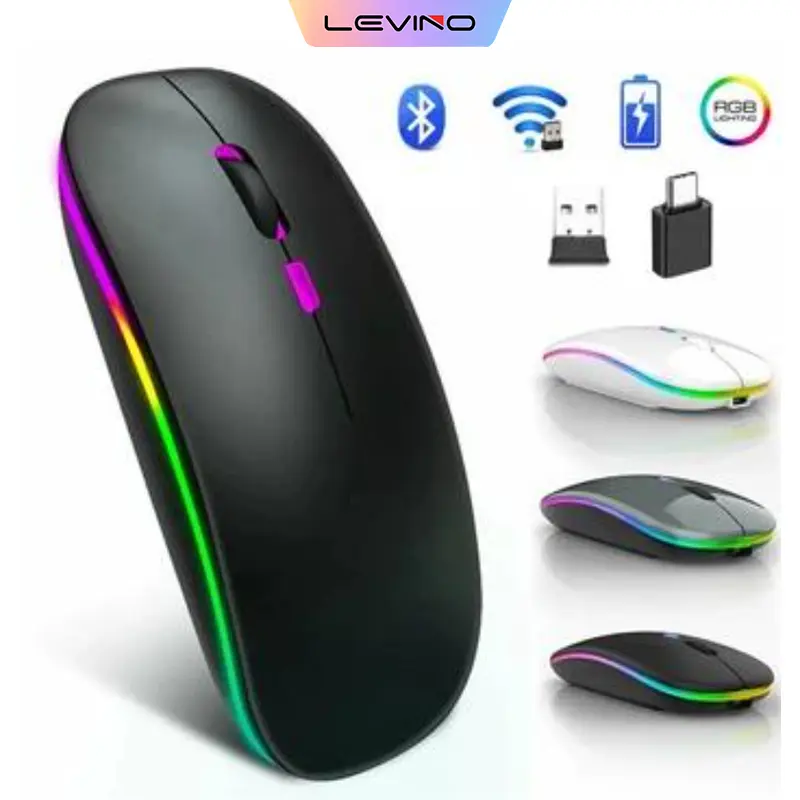 LEVINO Wireless Mouse Bluetooth 2.4Ghz Receiver Optical Adjustable Wireless Mice Rechargeable for  Android windows  PC Laptop IPad mobile phone
