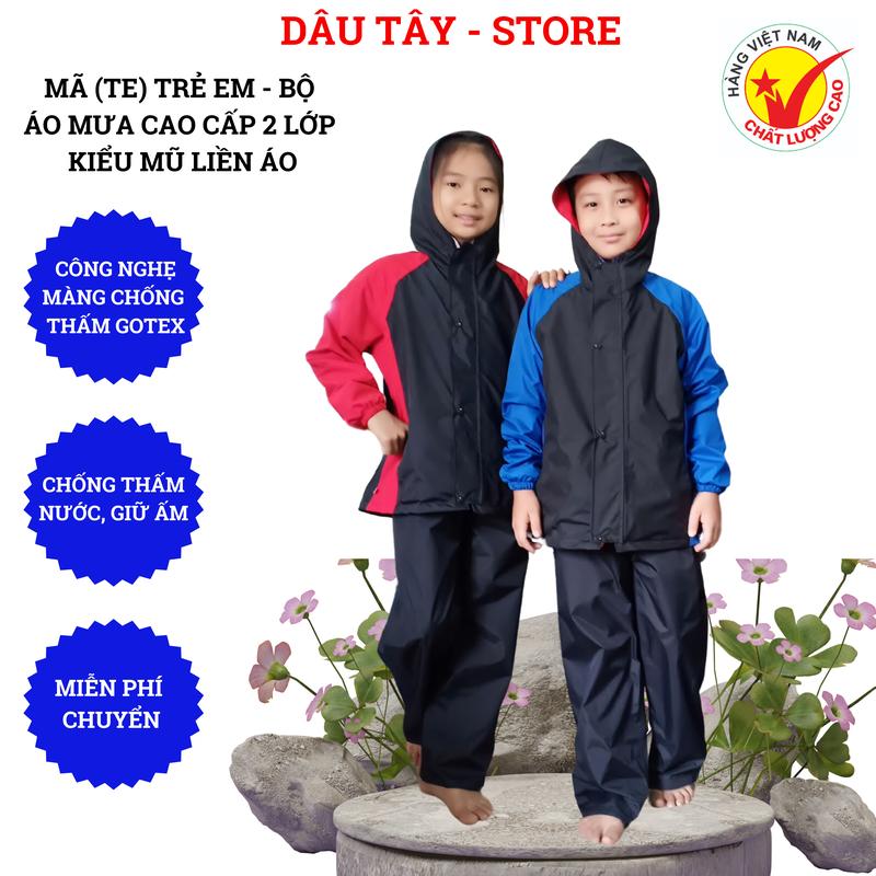 Mã TE Áo mưa bộ trẻ em 2 lớp chống thấm mùa mưa giữ ấm mùa lạnh. Vải dầy mềm mịn. Dùng cho cả bé trai và gái. Đồng