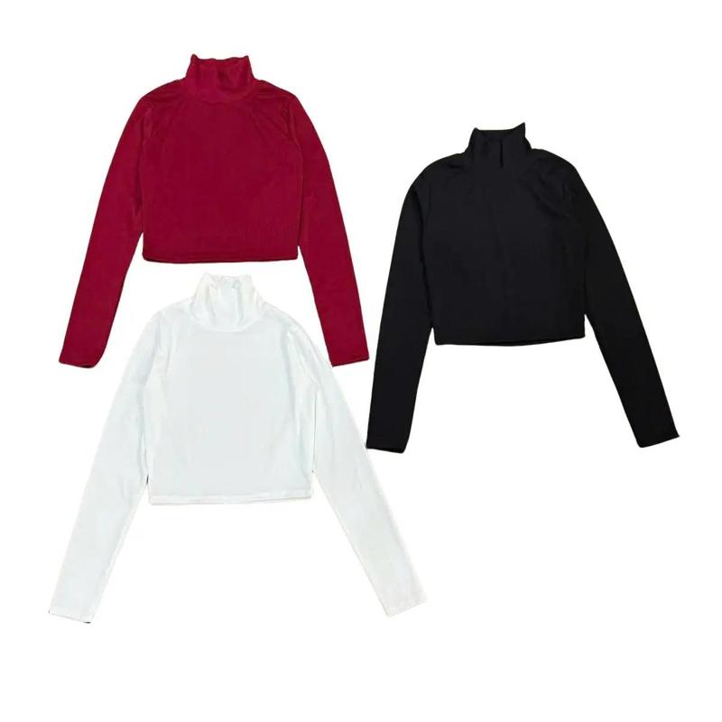 Combo3 Áo Thun Cổ Lọ Croptop Tay Dài 8P Nữ Chất Liệu Thun Tăm Lạnh Dáng Ngắn Mềm Thoáng Mát Form 39kg đến 55kg Tuỳ Chiều Cao.