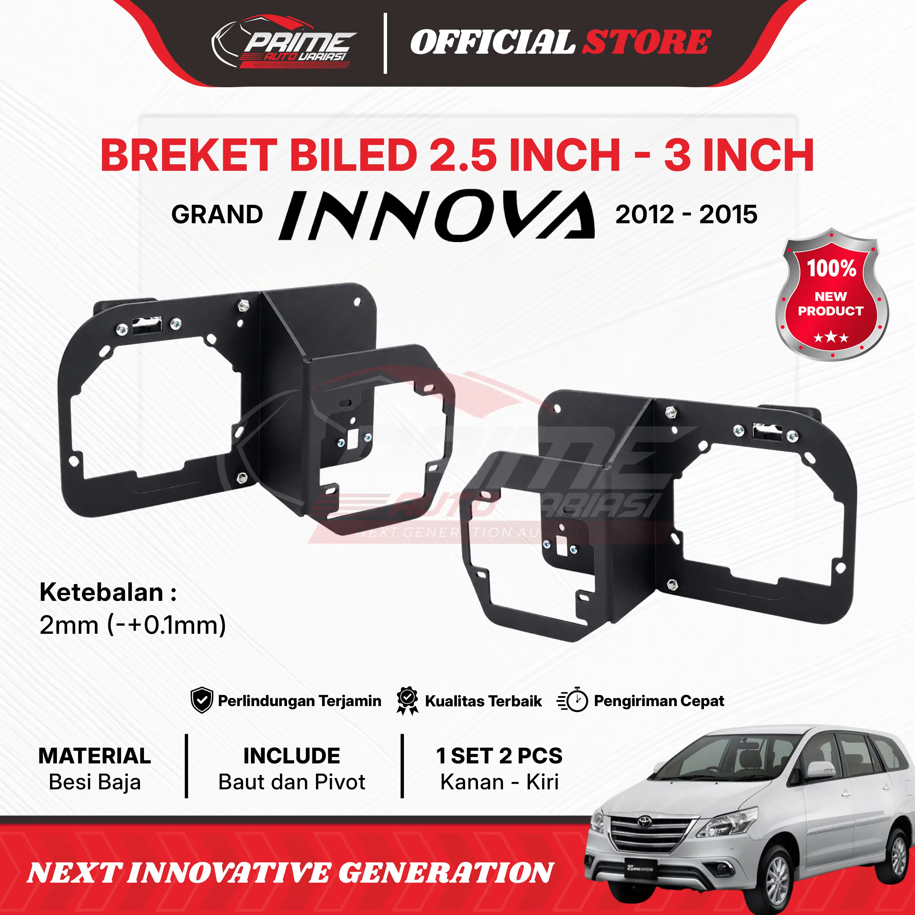 Bracket Retrofit Double BILED Projector 2.5inch 3inch Grand Innova Tebal 2mm