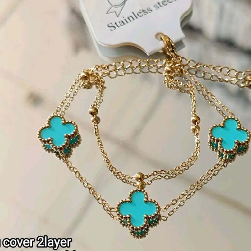 Gelang Tangan Rantai Gold Bunga Boba Titanium 2 Layer Anti Karat Wanita - Bracelets Aksesoris Elegan 3