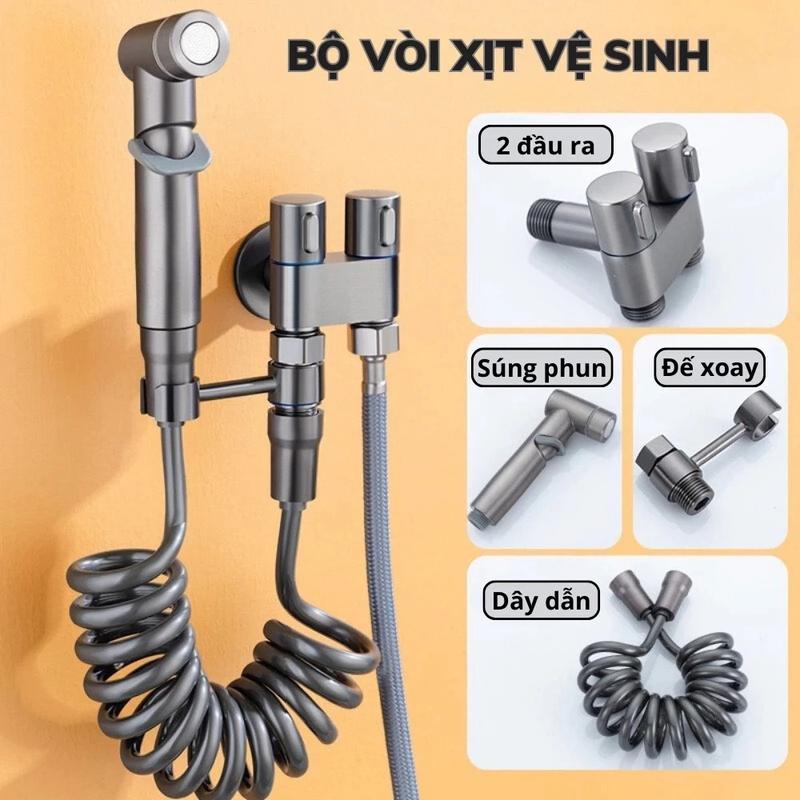 Bộ Vòi Xịt Vệ Sinh Bộ Vòi Sịt Vệ Sinh Tăng Áp Vòi Bồn Cầu Inox 304 Chia 2 Đầu Nước Không Gỉ