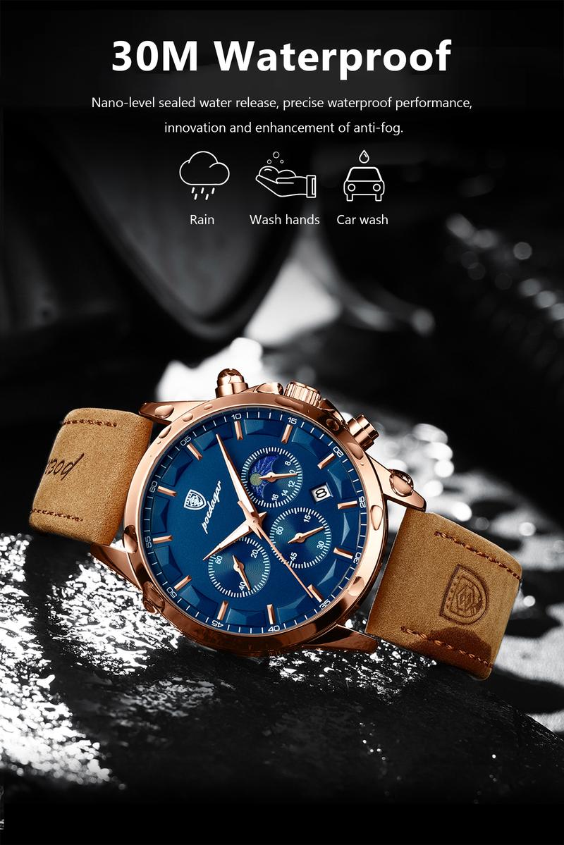 Product Introduction of Men Quartz Watch Luxury Sports Waterproof Chronograph Luminous Date Man Wristwatch Business Leather Men's Watches Clock 17