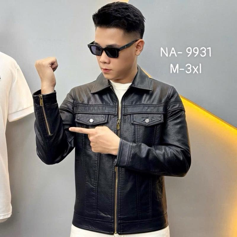  Áo da nam cổ bẻ chất da bò Quảng Châu cao cấp NA-9931 M-3XL 