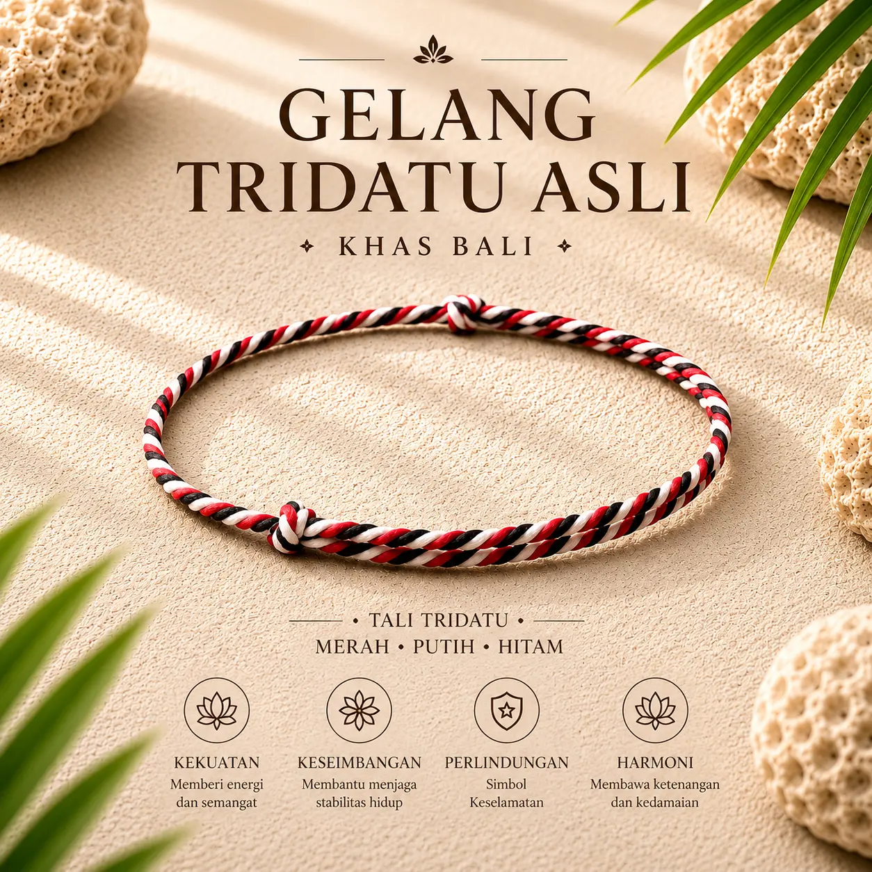 Gelang Tridatu Asli Bali Perlindungan Keselamatan dan Keberuntungan untuk Pria Wanita