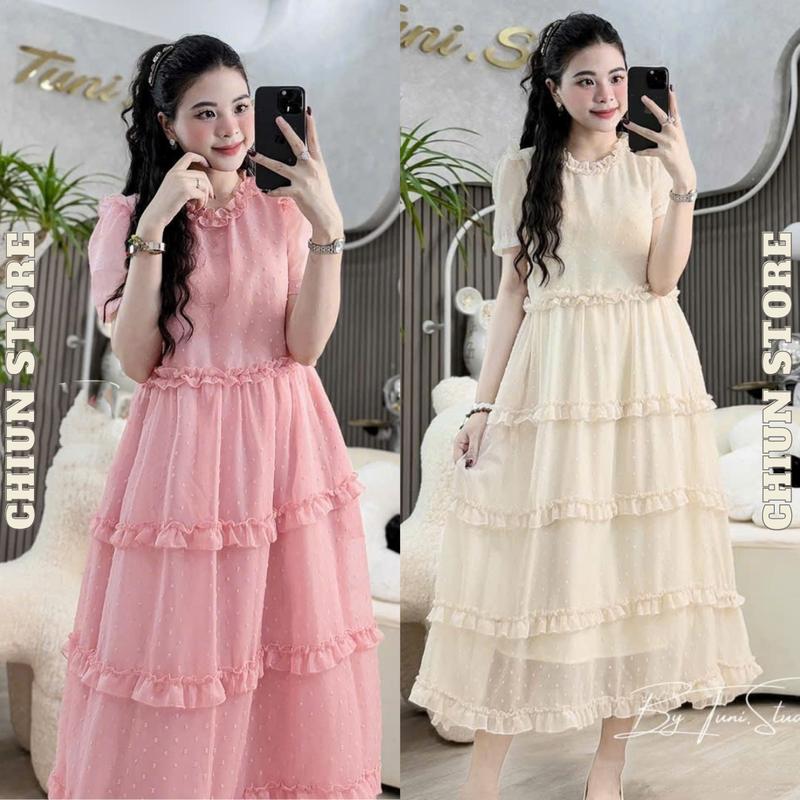 Đầm Bầu Tiệc, Váy Bầu Du Lịch 2 Lớp Bèo 5 Tầng Xinh Cộc Tay Chất Liệu Von Hạt Mềm Mát Mùa Hè Cộc Tay Thanh Lịch M916 Chiun Store